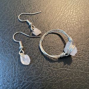 Handmade jewelry ring 10 & earrings‎ pale pink *11